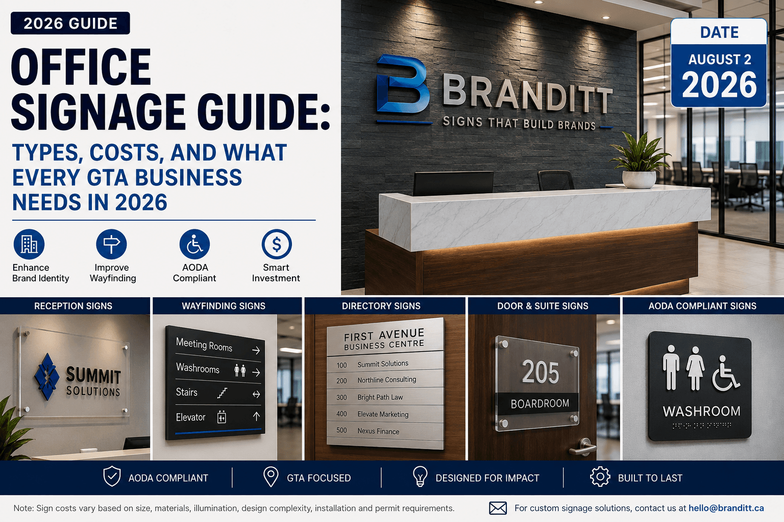 Office Signage Guide 2026: Types, Costs & GTA Compliance | Branditt